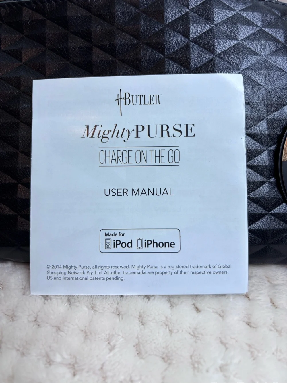H&Butler Mighty Purse Diamond Black Leather Wristlet w/ Built-in Phone Charger - Picture 15 of 16